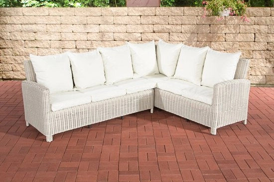 Bancopiazza in Rattan - Per esterno - Mobili da giardino - Wicker - Set di relax - Bancopiazza da giardino o balcone - Bianco/crema - 6 posti