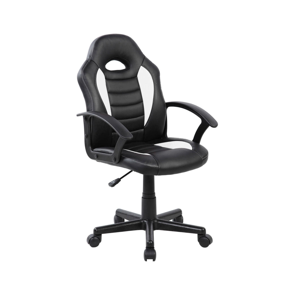 Sedia da gaming Miranda, Poltrona da gaming ragazzo, Sedia da scrivania, 56x55h89/100 cm, Nero e Bianco