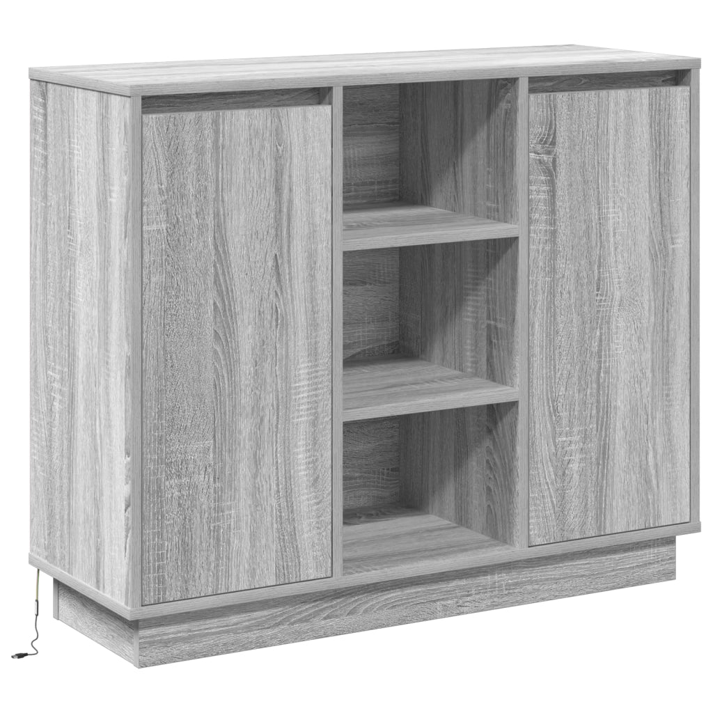 Sideboard con LED Grigio Sonoma 90x32x75 cm in Legno Ingengnerizzato