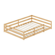 Letto per bambini basso con rete e barriera 140×200 cm senza materasso; legno massiccio; naturale