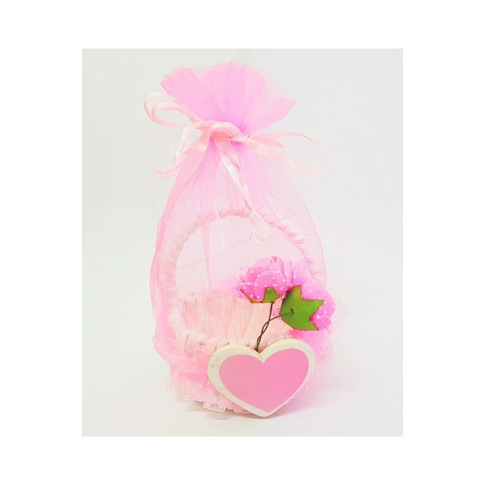 Trade Shop - Bomboniera Cestino Rosa Cuore Sacchetto Organza Portaconfetti Nascita Battesimo -