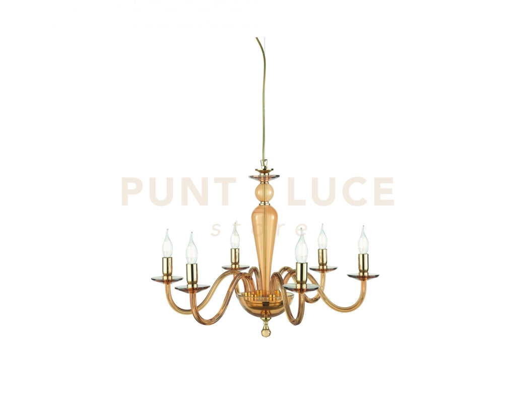 LAMPADARIO PAGANINI 6 LUCI AMBRA ORO ATTACCO E14 D.70CM