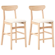 Set di 2 sedie da bar in legno di gomma marrone chiaro e beige chiaro, struttura in legno di gomma, seduta in tessuto, senza braccioli, design retrò