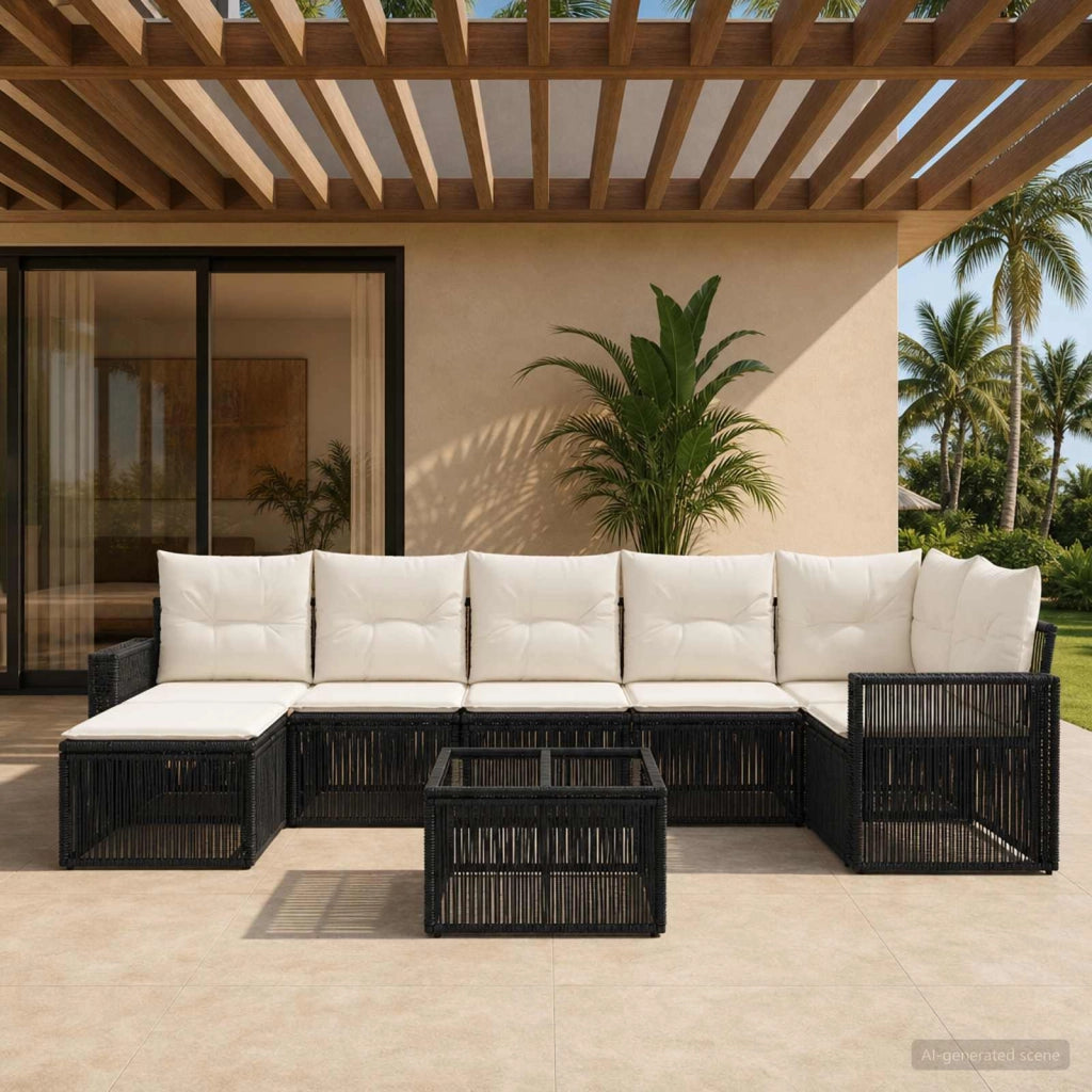 Set Divano da Giardino 8 pz Nero e Bianco Crema polyrattan 3435199