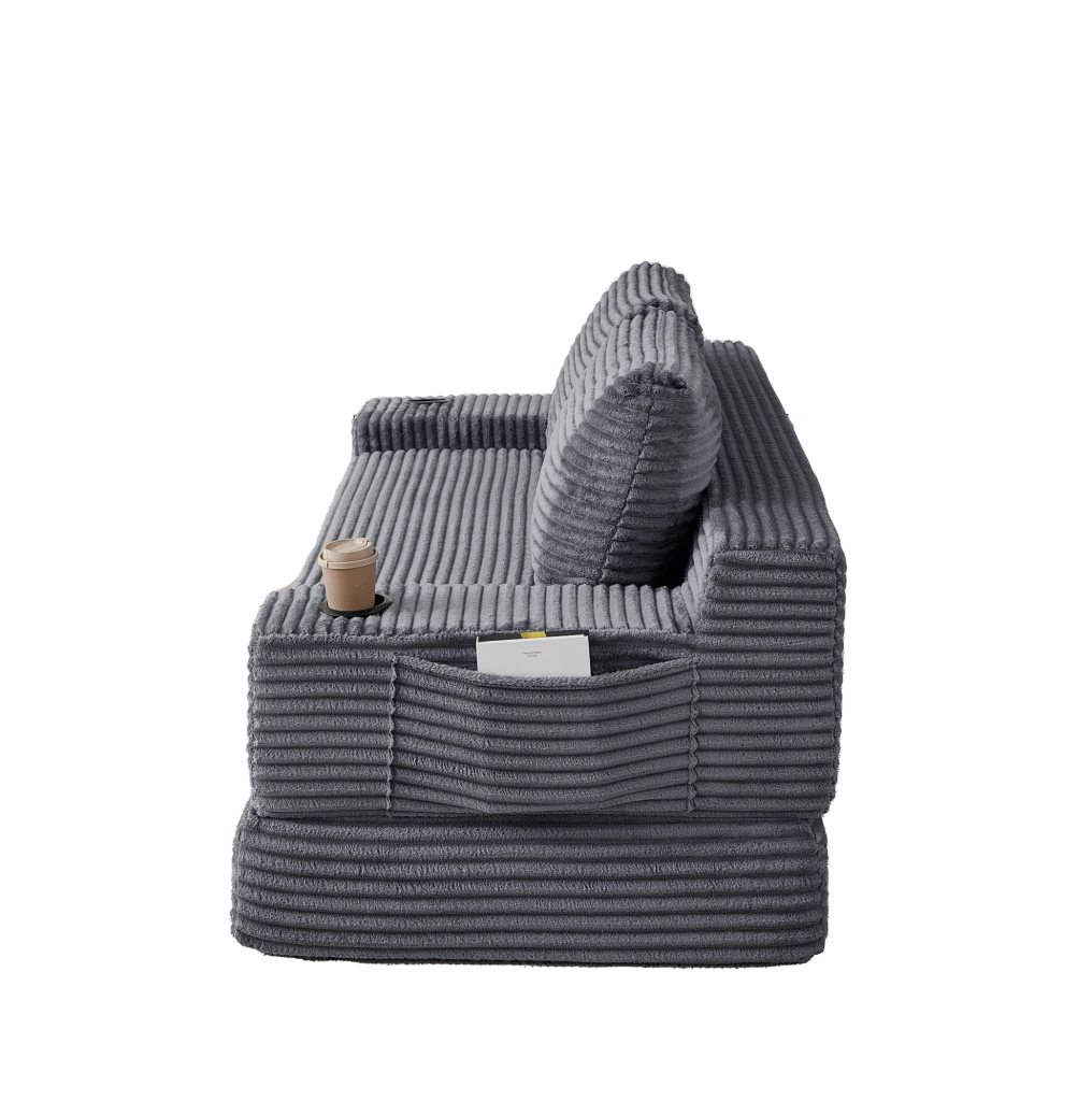 Divano Letto 2-in-1 in Velluto a Coste con Portabicchieri e Tasche Laterali