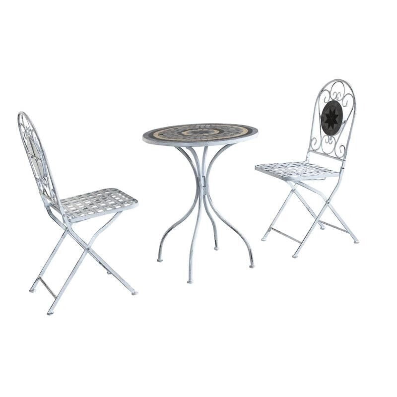 SET BISTROT ALISON STRUTTURA IN ACCIAIO IN COLORE BIANCO ANTICO E MARMO