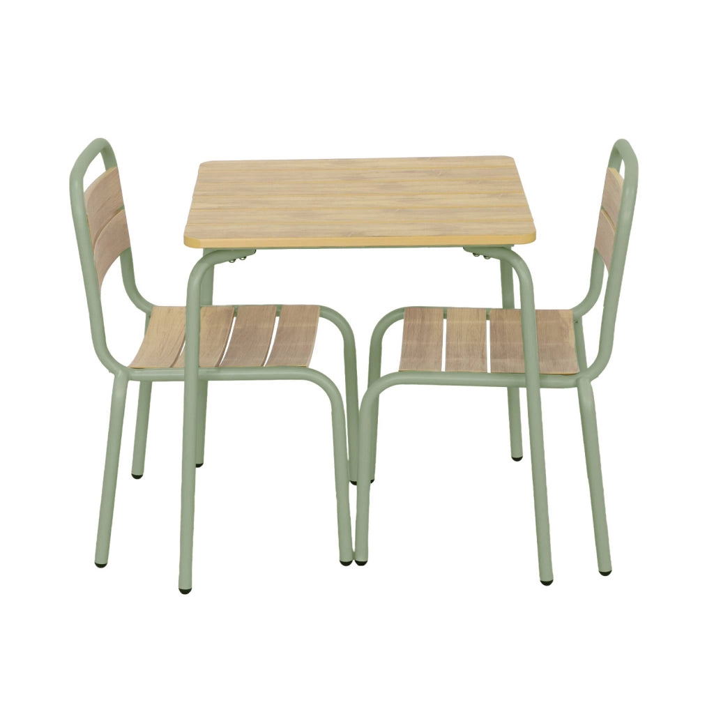 Set tavolo da giardino per bambini in acciaio e legno con 2 sedie,