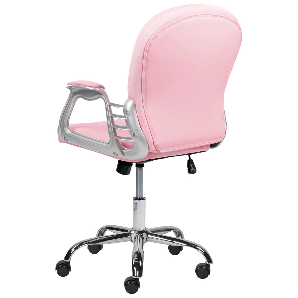 Sedia da ufficio in pelle sintetica rosa con cristalli e altezza regolabile e schienale trapuntato stile retrò moderno