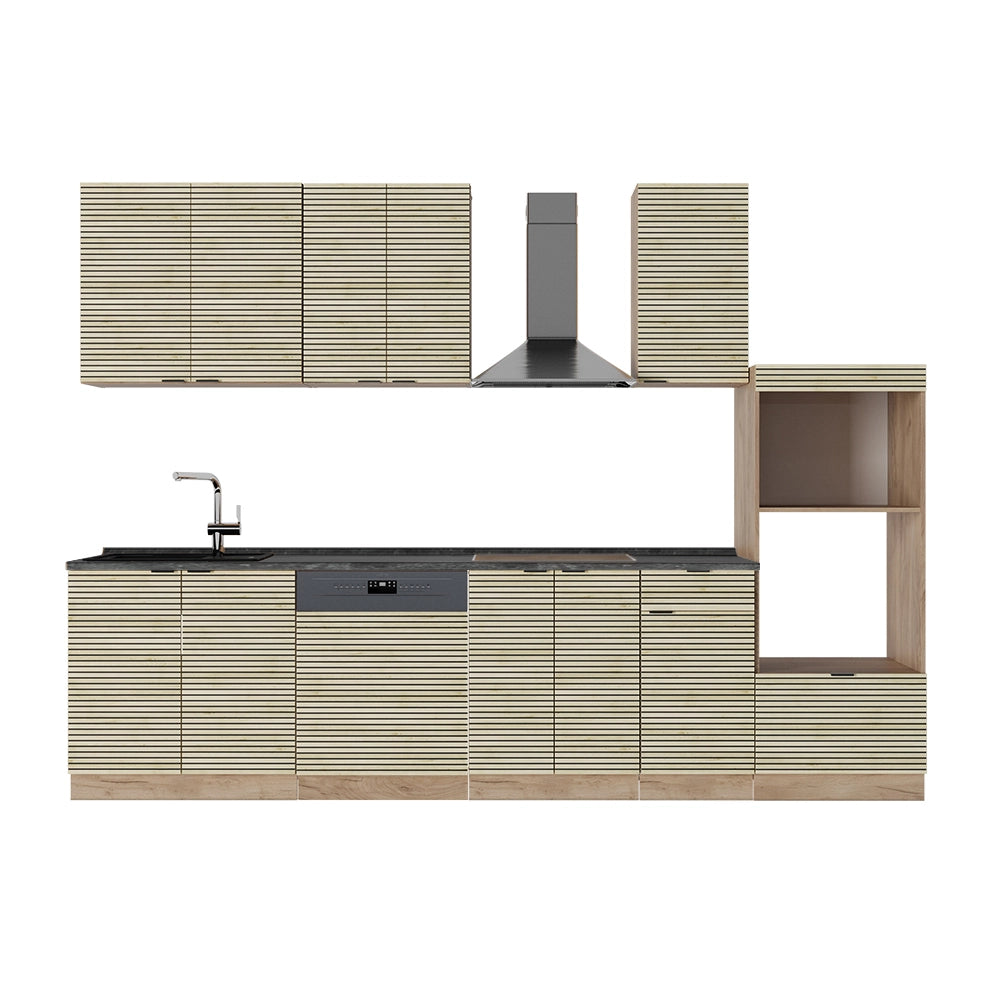 Cucina componibile Fame-Line Pannello in quercia/Rovere dorato 300 cm con armadio alto, PL Antracite Vicco