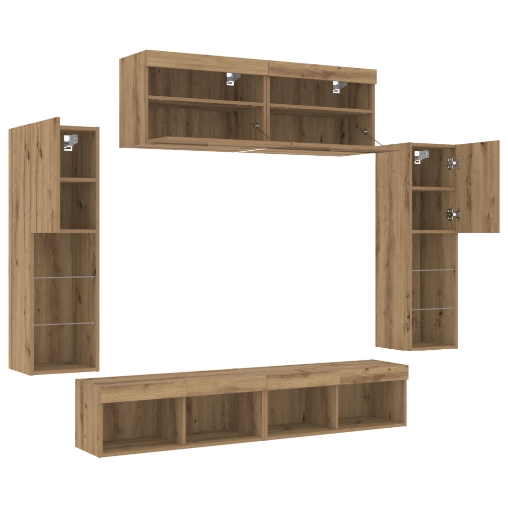 Mobili TV da parete  con luci LED 2 pezzi Acero Artigianale 80x30x30 cm