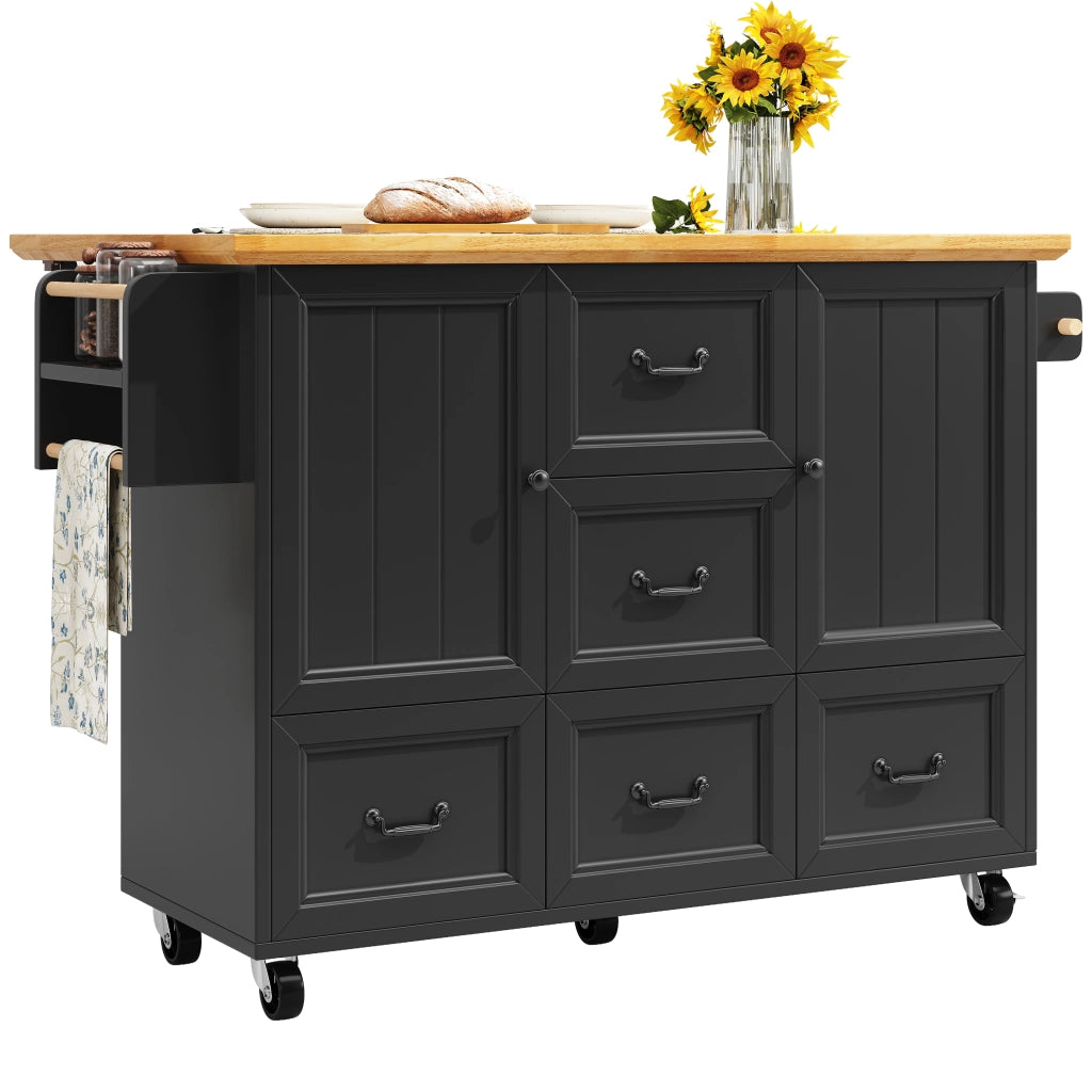 Isola da cucina - Zephmum- 120x73x93 cm - Bianco/Nero - Carrello estraibile, ripiani regolabili