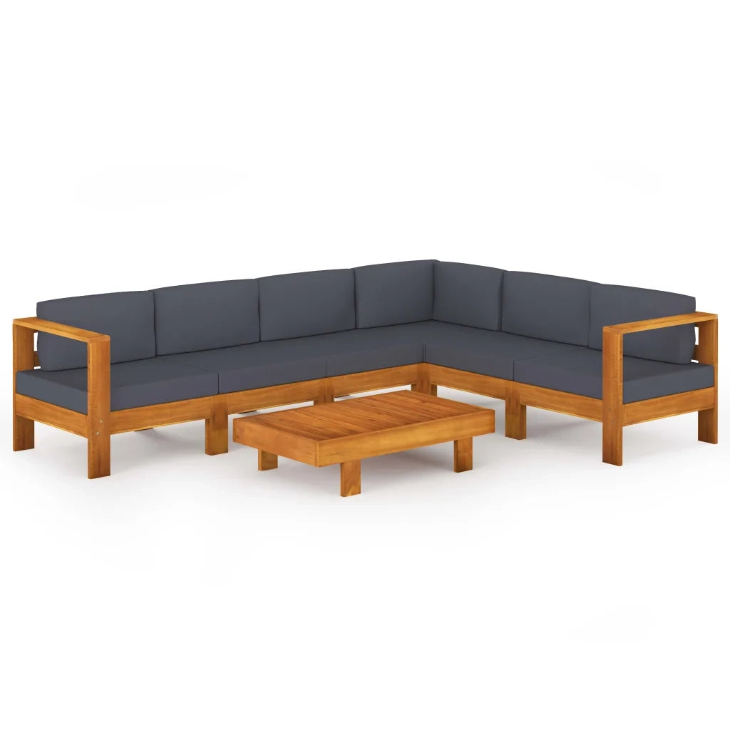 Set Divani Giardino 7 Posti Cuscini Grigi Scuro Massello Acacia 3057956