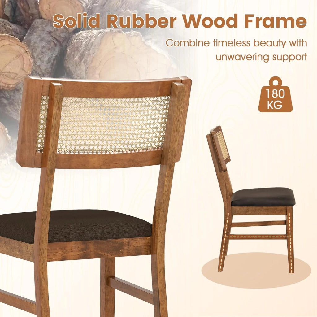 Set di 2 sedie da pranzo con schienale in rattan, sedie da cucina imbottite, portata fino a 180 kg, sedia imbottita in legno, per sala da pranzo, soggiorno, cucina, balcone (marrone)