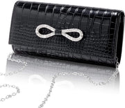 Borsa a Tracolla con Motivo a Coccodrillo, Tas da Mano con Strass e Cinturino Rimovibile, Borsa a Tracolla Elegante con Motivo a Coccodrillo, Borsa da Sera in Pelle PU, Tas da Spalla per Matrimoni e Feste, 22 x 11 x 5 cm