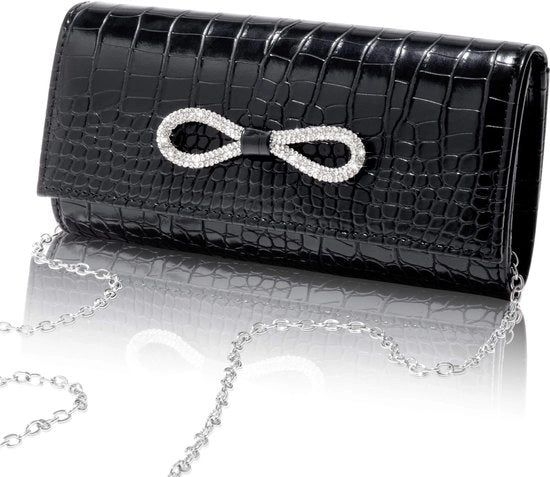 Borsa a Tracolla con Motivo a Coccodrillo, Tas da Mano con Strass e Cinturino Rimovibile, Borsa a Tracolla Elegante con Motivo a Coccodrillo, Borsa da Sera in Pelle PU, Tas da Spalla per Matrimoni e Feste, 22 x 11 x 5 cm