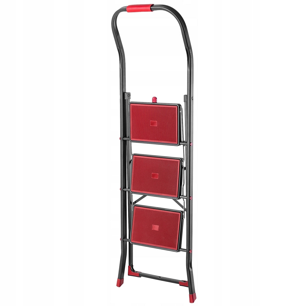 Scala in acciaio KADAX a 3 gradini, pieghevole, per uso domestico, robusta, portata 150 kg.