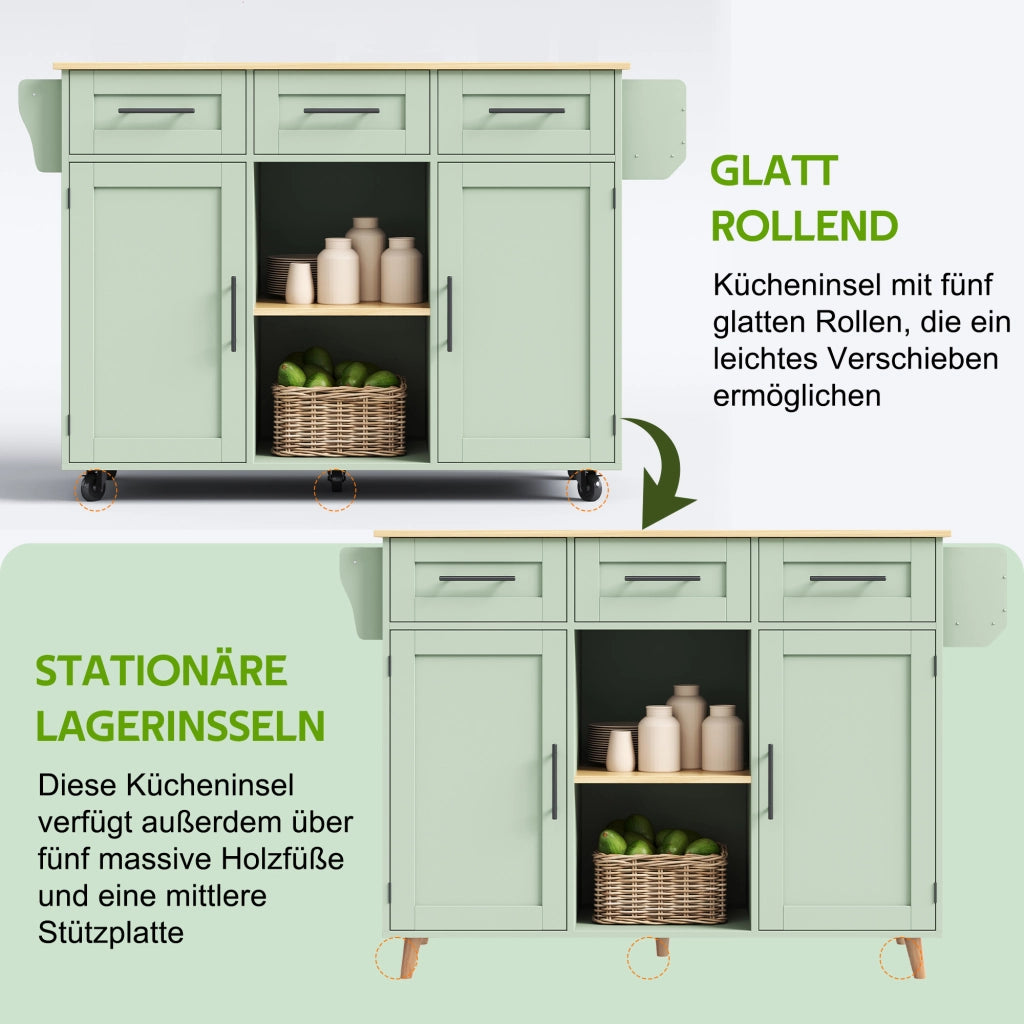 CARRELLO DA CUCINA 139x46(71)x91,5 cm Verde Antico in MDF