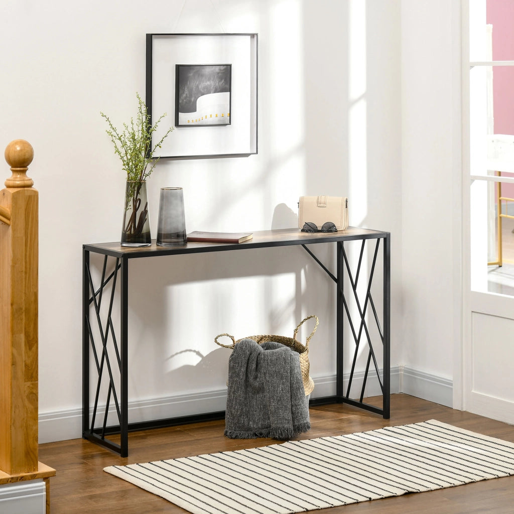 Tavolo Consolle in Stile Industriale Vintage ¨C zephmum ¨C Acciaio e Legno Marrone 120x35x75cm