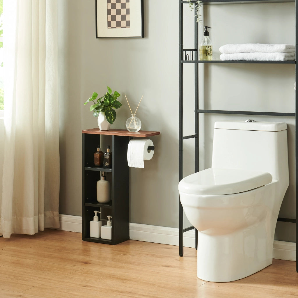 Mobile Portarotolo Trond Supporto Porta Carta Igienica 60 x 40 x 16 cm - Nero/Effetto Noce [en.casa]