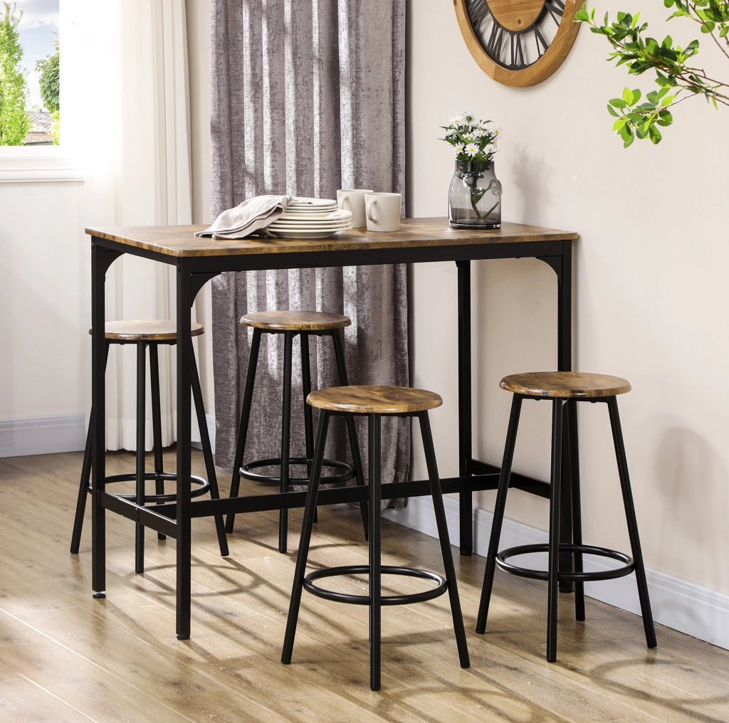 Set tavolo alto con 4 sgabelli in MDF e metallo