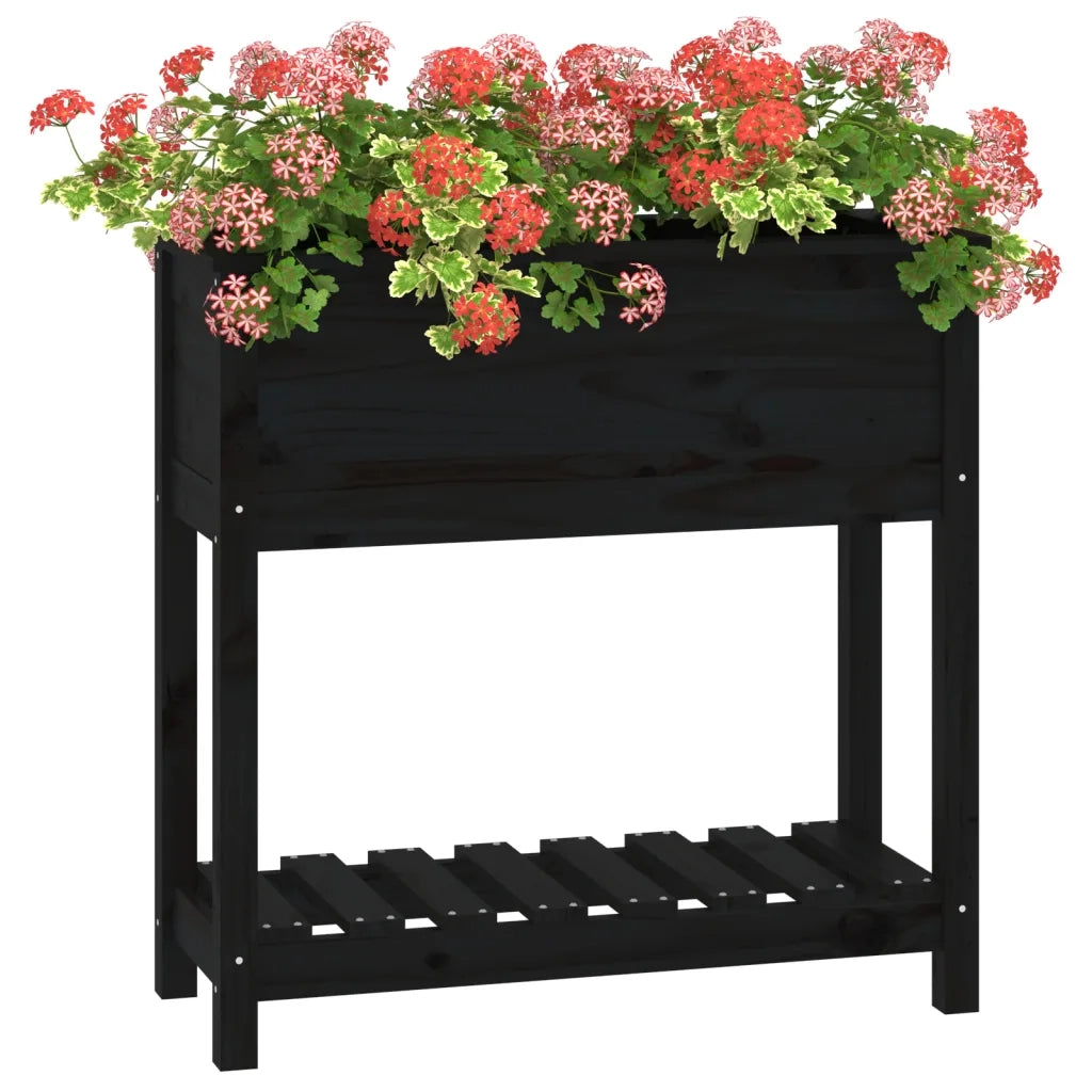 Fioriera con Mensola Nera 82,5x34,5x81cm Legno Massello di Pino 823763