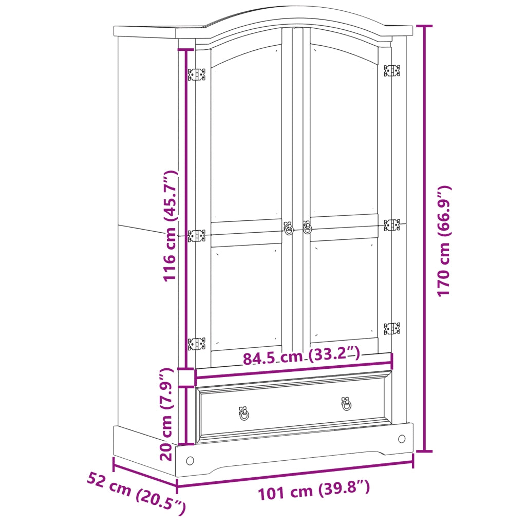 Armadio "Corona" 101x52x170 cm Legno Massello di Pino 4005662