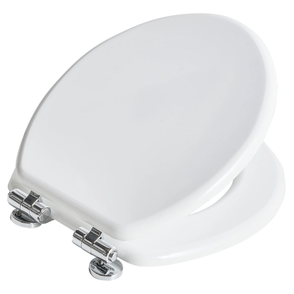 Sedile WC Soft Close MDF bianco lucido 46 x 38 cm Sistema di sgancio rapido Stile tradizionale WC bagno