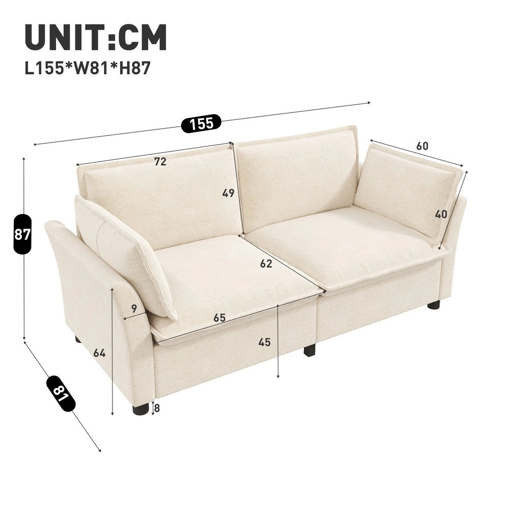 Divano 2 posti ¨C Minimal ¨C beige tessuto imbottito con braccioli cuscini
