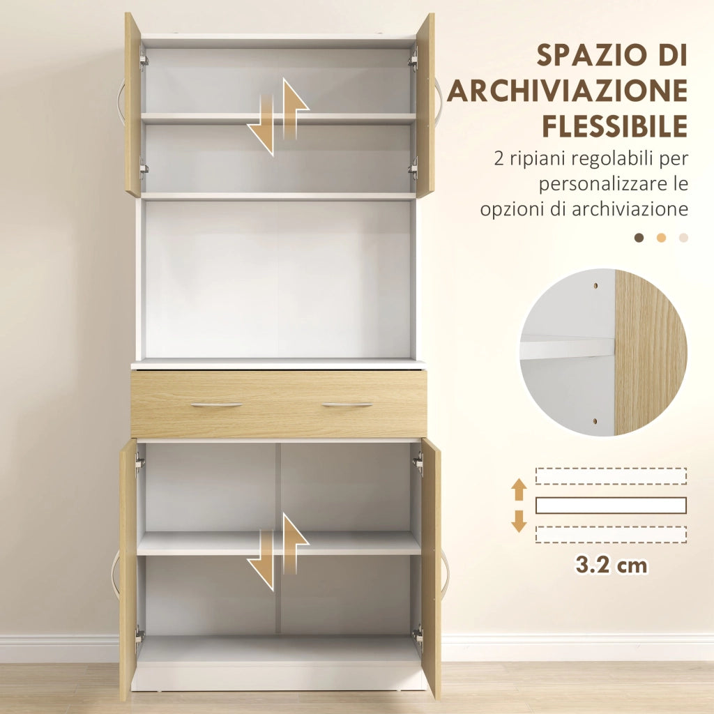 Credenza per Cucina con Armadietti a 2 Ante 80x40x180 cm Colore Legno