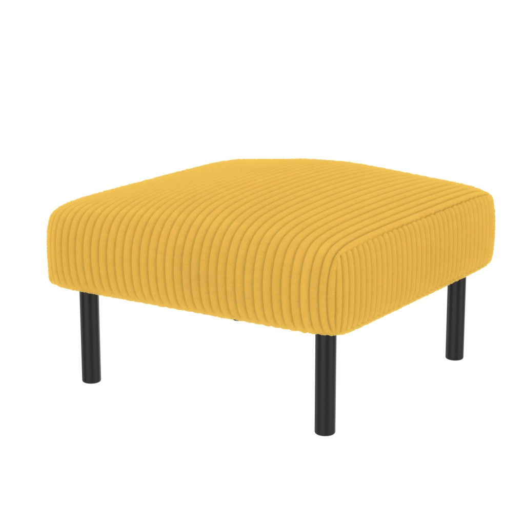Pouf giallo in velluto a coste con struttura in metallo