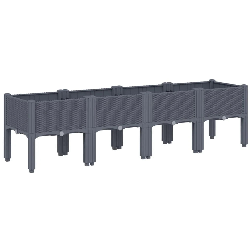 Fioriera rialzata per piante fiori patio giardino con gambe 160 x 40 x 42 cm PP grigio 02_0038158