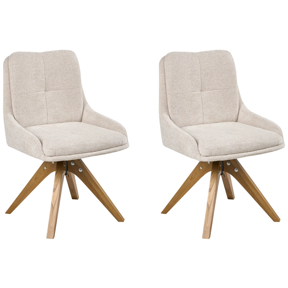 Set di 2 sedie da pranzo girevoli Rivestimento in tessuto beige chiaro Base con gambe in legno girevoli in metallo