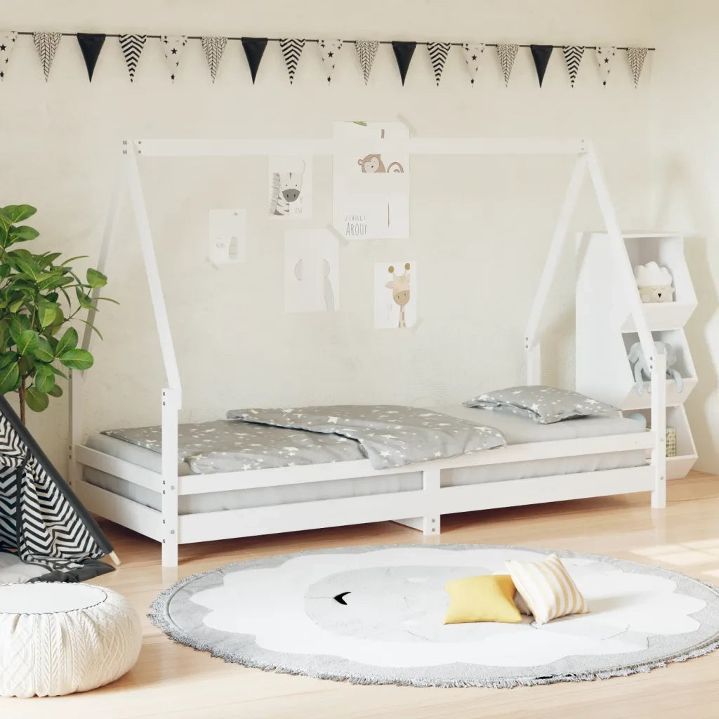 Giroletto per Bambini | Letto Infantile | Lettino Bianco 90x200cm in Legno Massello di Pino
