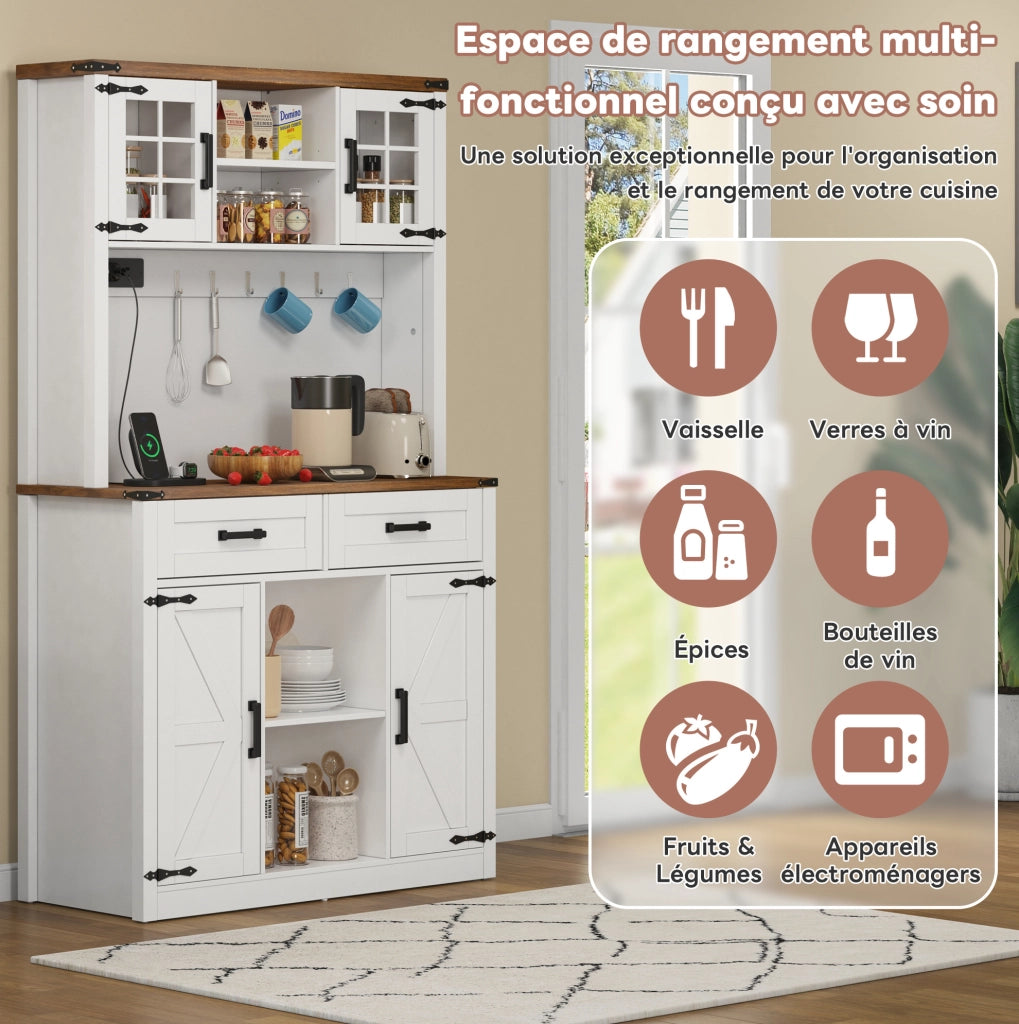 Credenza bar con LED regolabili e stazione di ricarica 100x40x172 cm; marrone e bianco