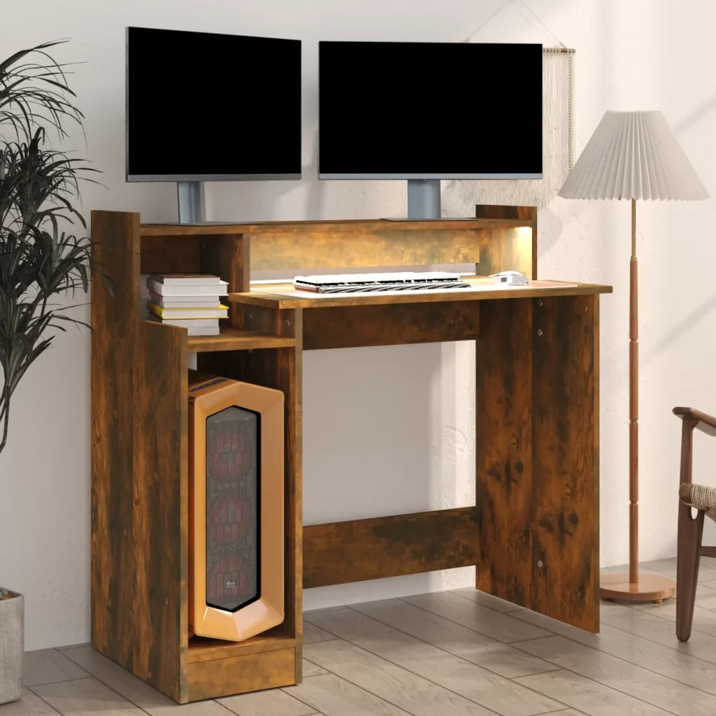 Scrivania Luci LED Rovere Fumo 97x90x45 cm in Legno Multistrato cod mxl 78050