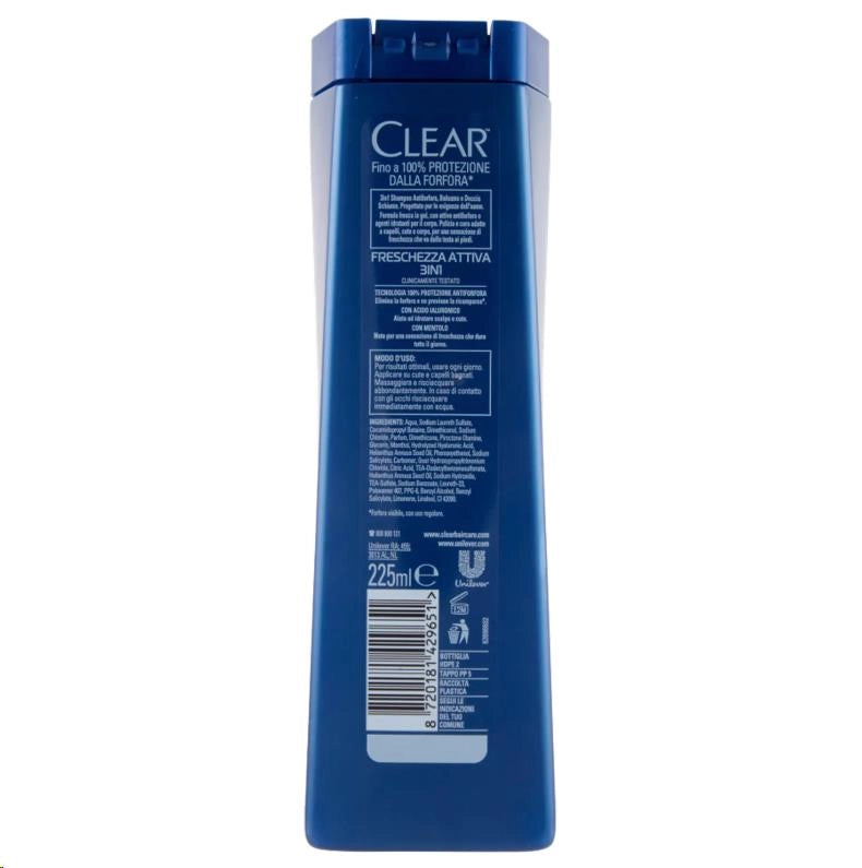 CLEAR SHAMPOO CUTE CAPELLI CORPO CON MENTOLO 225 ML 3IN1 FRESCHEZZA ATTIVA OKY