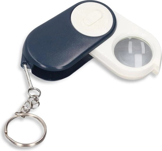 Verglassatura portatile con lenti a doppia lente - con luce LED - per lettura e viaggio - mini-vergoglassatura con chiusura a molla e porta chiave - con illuminazione LED