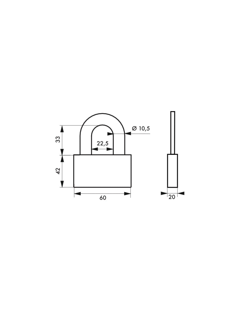 Lucchetto a chiave Quadra, acciaio, 60mm, arco in acciaio temprato nichelato, 4 chiavi reversibili - Thirard