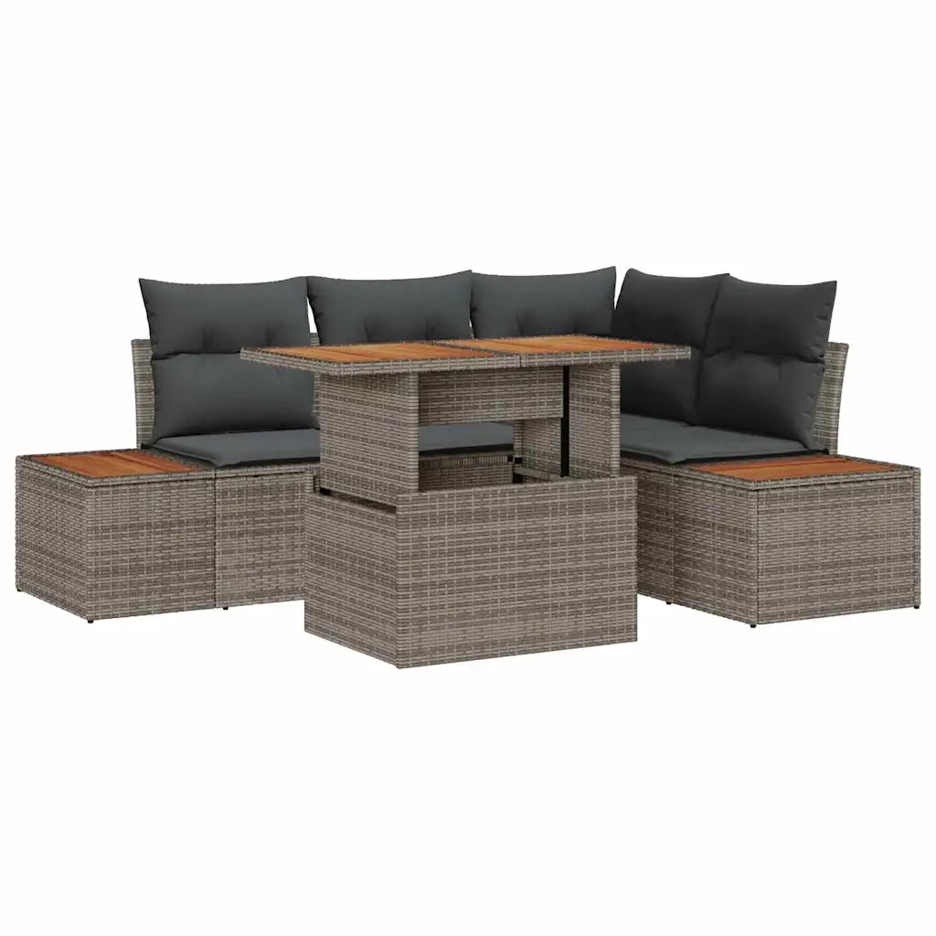 Set Divano da Giardino 5 pcs Grigio Poly Rattan 3358803