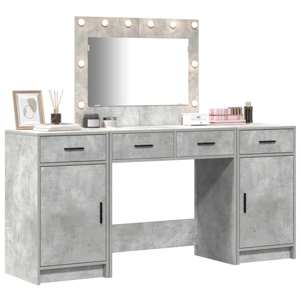 Set di 3 pezzi per toeletta con LED Grigio cemento in Legno ingegnerizzato