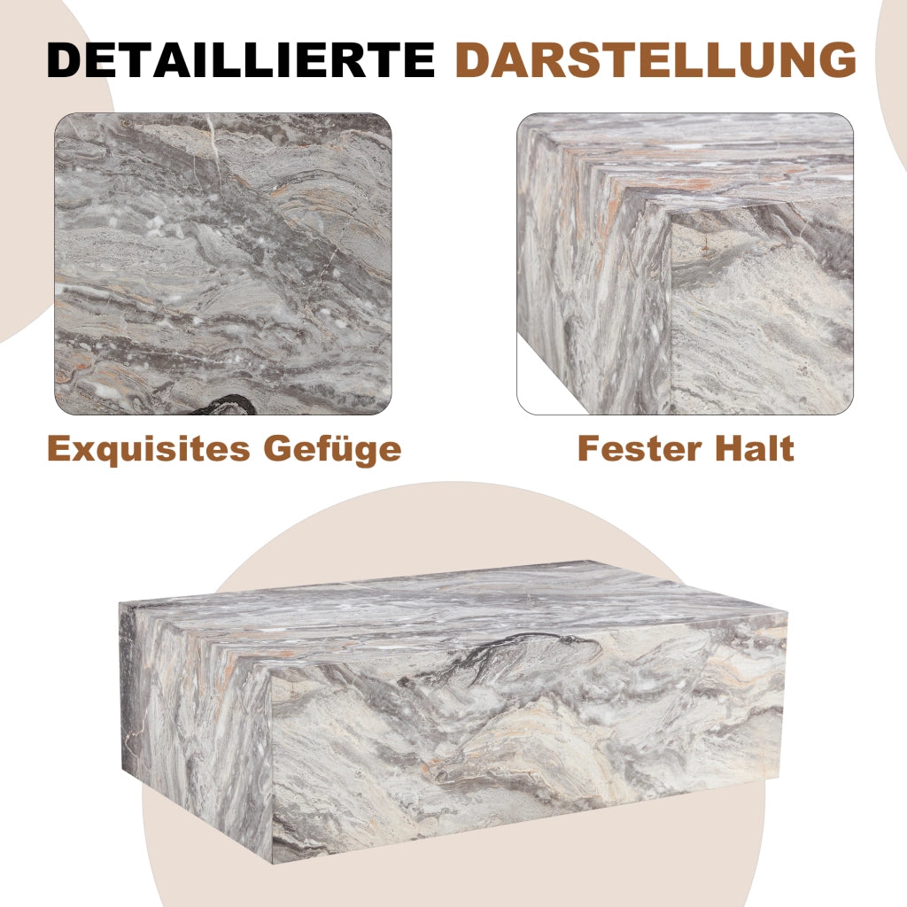 Tavolino da caffè rettangolare con effetto marmo - per soggiorno - 90x50x30 cm - grigio