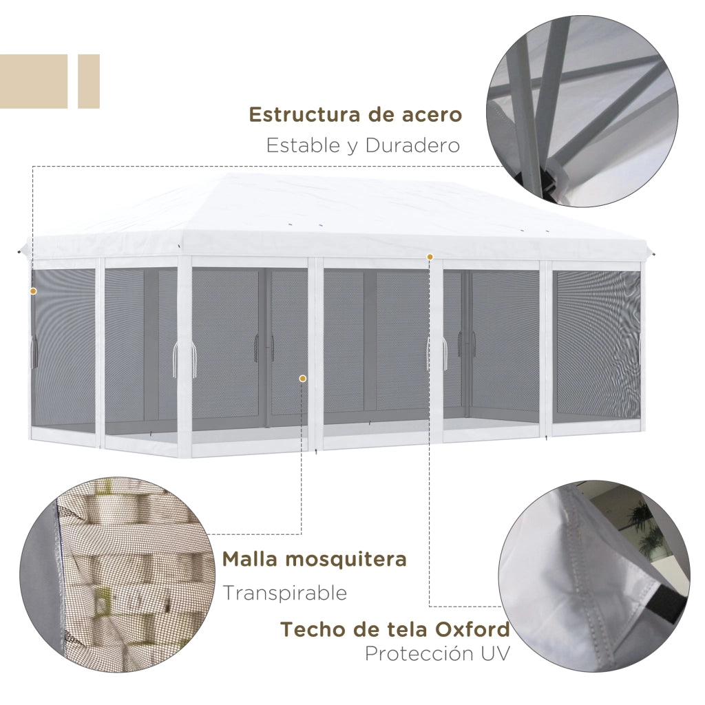 Gazebo Pieghevole 6x3 m con Pareti a Rete ¨C zephmum ¨C Crema