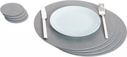 Set di 4 piatti di riciclo in pelle rotonda con supporti - grigio sporco - 33 cm piatti, 10 cm supporti