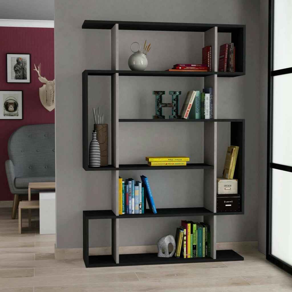 Libreria Agamermis, Scaffale da ufficio, Mobile portalibri, Biblioteca, 110x26h161 cm, Antracite e Beige