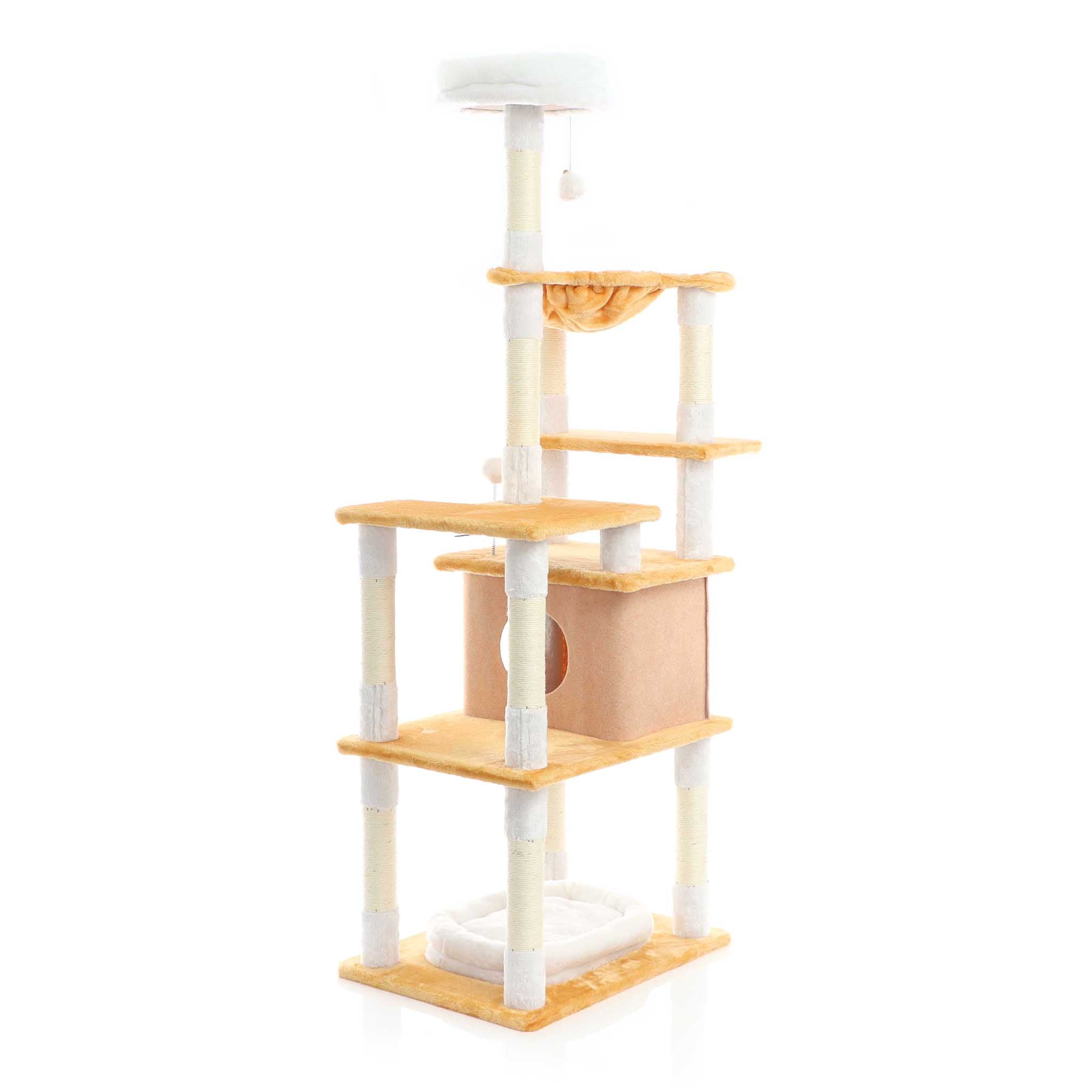 Fudajo Albero tiragraffi per gatti 164cm bianco/marrone con sisal e cuccetta