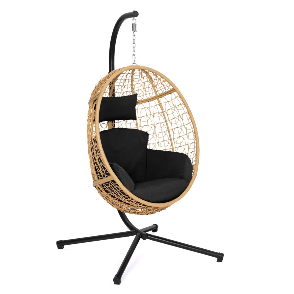 IDMarket - Poltrona sospesa a forma di uovo in rattan traforato con cuscino nero
