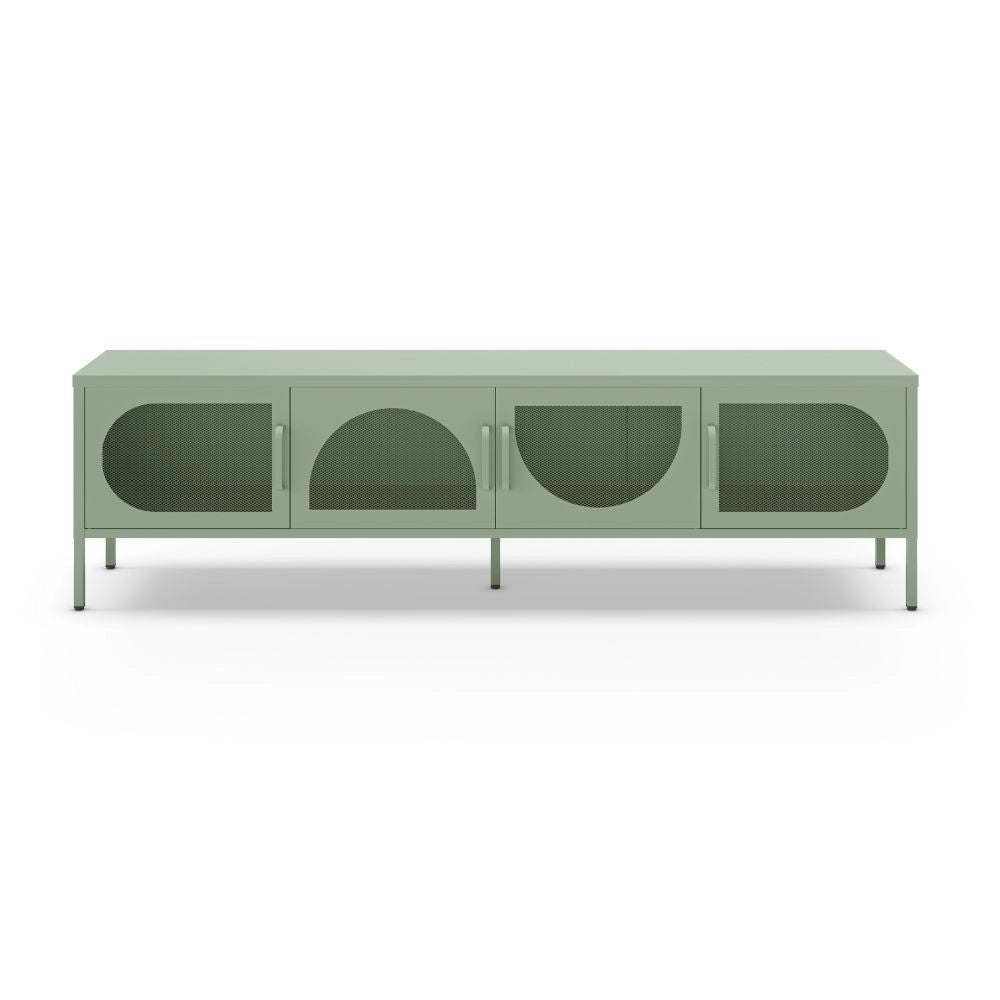 Porta TV in metallo Tayra con 4 ante reticolate verde menta 180x35x50H – Stile moderno e anima industrial