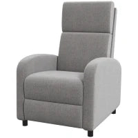 Poltrona Reclinabile 160° in Tessuto Effetto Lino con Braccioli Quadrati, 64x86x102 cm, Grigia