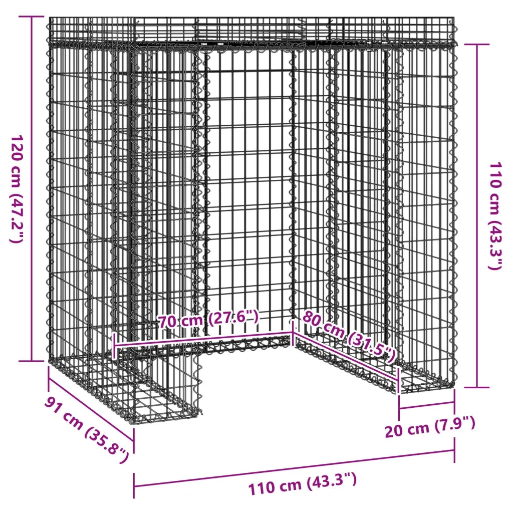 Parete Gabbioni Bidone Spazzatura 110x91x120 cm Ferro Zincato 151335
