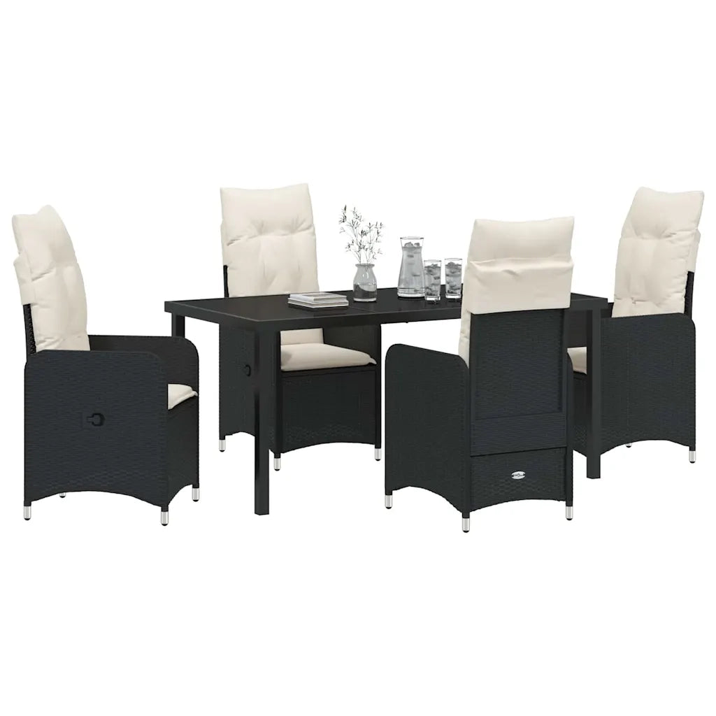 Set da Pranzo per Giardino con cuscino 5 pcs Nero polyrattan 3379635